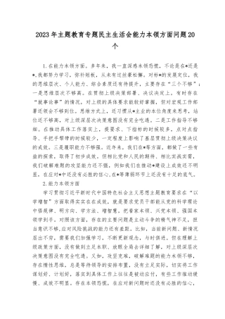 2023年主题教育专题民主生活会“能力本领”方面个人查摆存在问题20条.docx