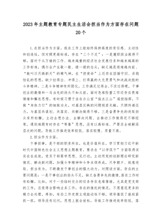 2023年主题教育专题民主生活会“担当作为”方面个人查摆存在问题20条.docx