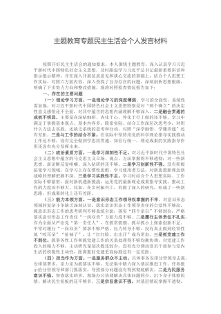 主题教育专题民主生活会个人发言材料.docx