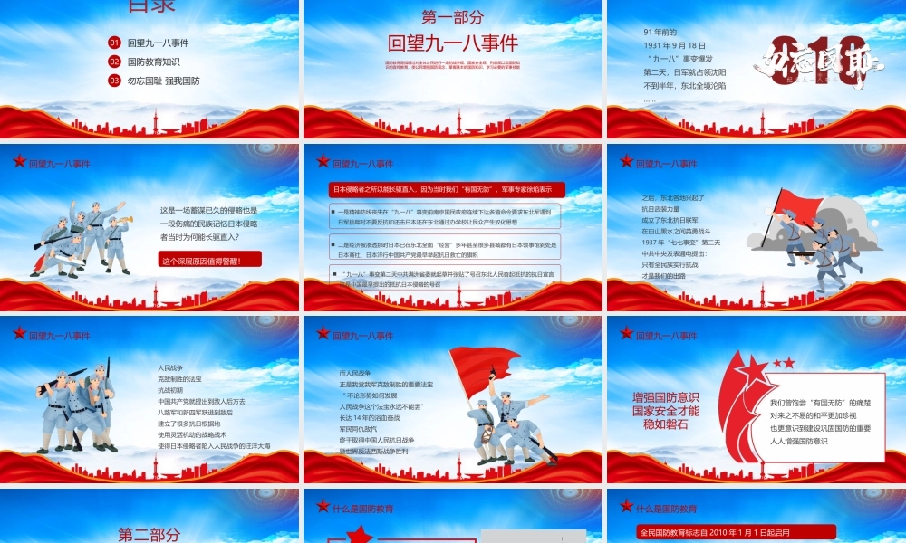 九一八国防教育主题班会PPT勿忘国耻强我国防PPT课件（带内容）.pptx