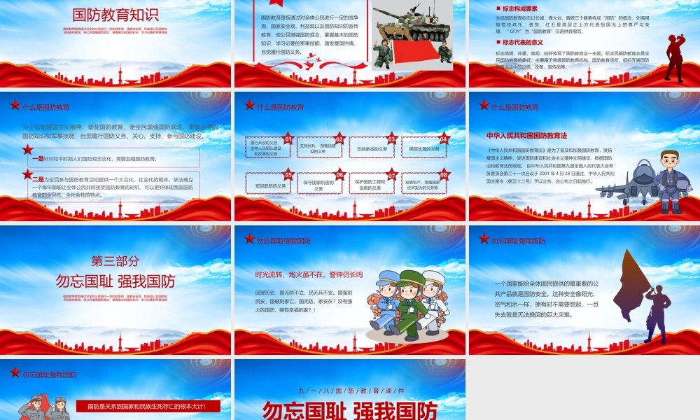 九一八国防教育主题班会PPT勿忘国耻强我国防PPT课件（带内容）.pptx