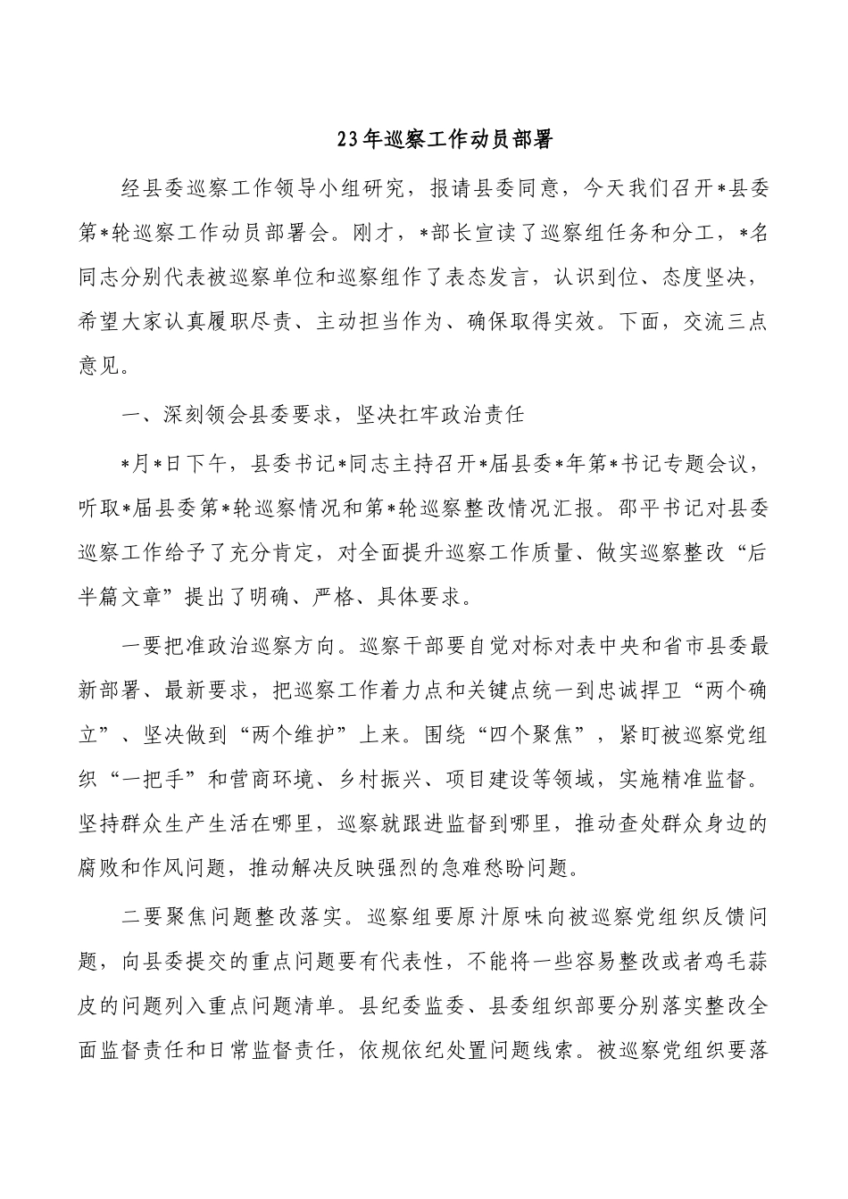 23年巡察工作动员部署.docx_第1页