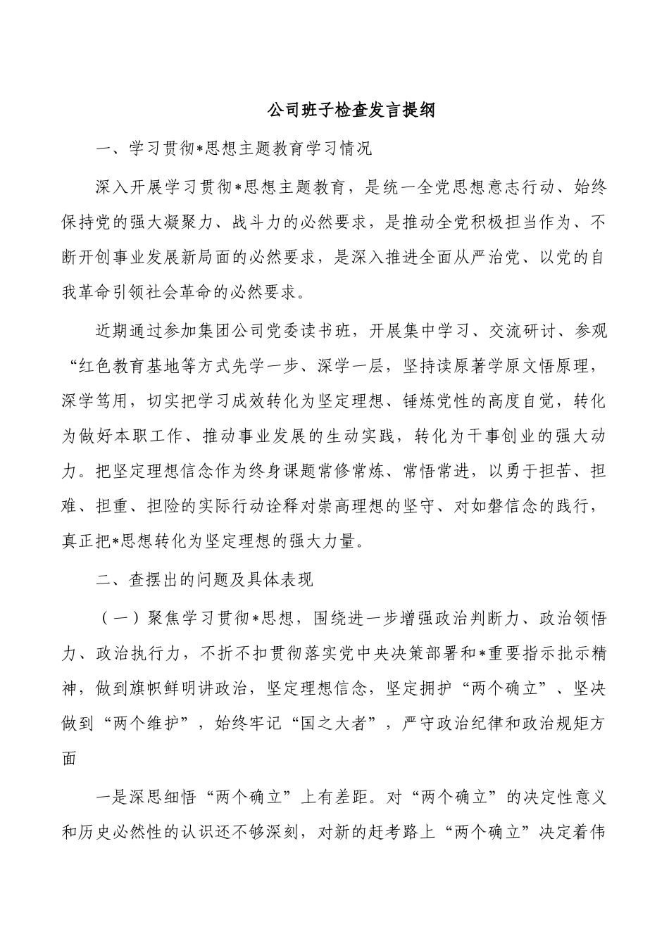 公司班子检查发言提纲.docx_第1页