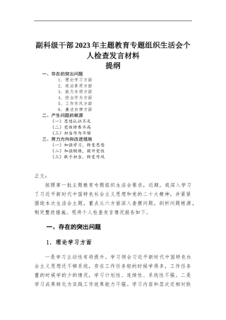 副科级干部2023年主题教育专题组织生活会个人检查发言材料.docx
