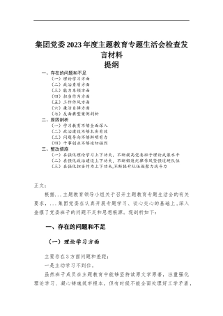 集团党委2023年度主题教育专题生活会检查发言材料.docx