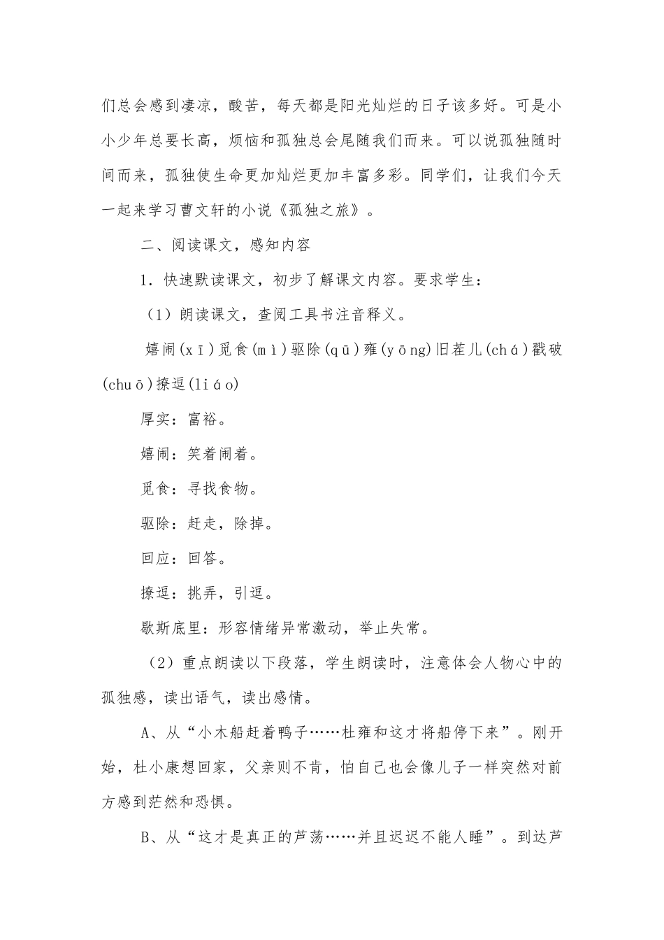 孤独之旅(人教版九年级必修优质公开课获奖教学设计设计).docx_第2页