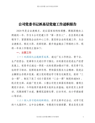 2020年公司党委书记抓基层党建工作述职报告.doc