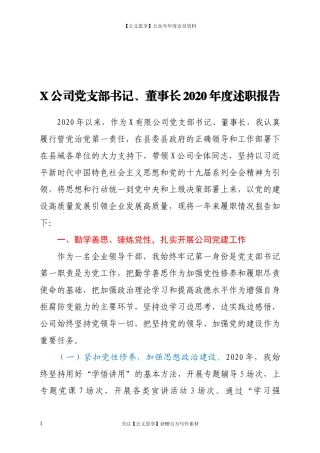 20128X公司党支部书记、董事长2020年度述职报告.docx