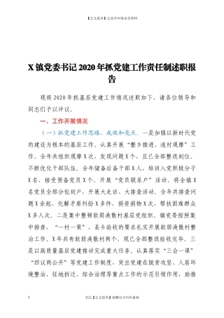 20200X镇党委书记2020年抓党建工作责任制述职报告.docx