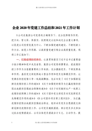 20242企业2020年党建工作总结和2021年工作计划.docx