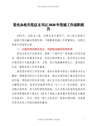 20258党史办机关党总支书记2020年党建工作述职报告.doc