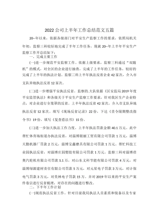 2022公司上半年工作总结范文五篇.docx