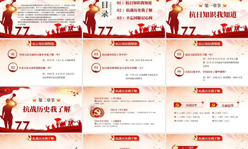 红色纪念抗战胜利77周年PPT模板.pptx