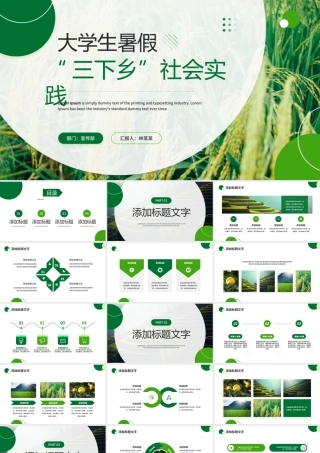 绿色简约风大学生暑假三下乡社会实践PPT模板.pptx