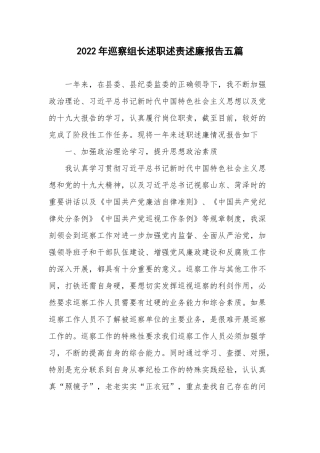 2022年巡察组长述职述责述廉报告五篇.docx