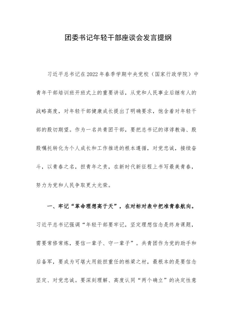 团委书记年轻干部座谈会发言提纲.docx_第1页