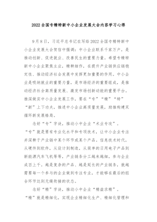 2022全国专精特新中小企业发展大会内容学习心得3篇.docx