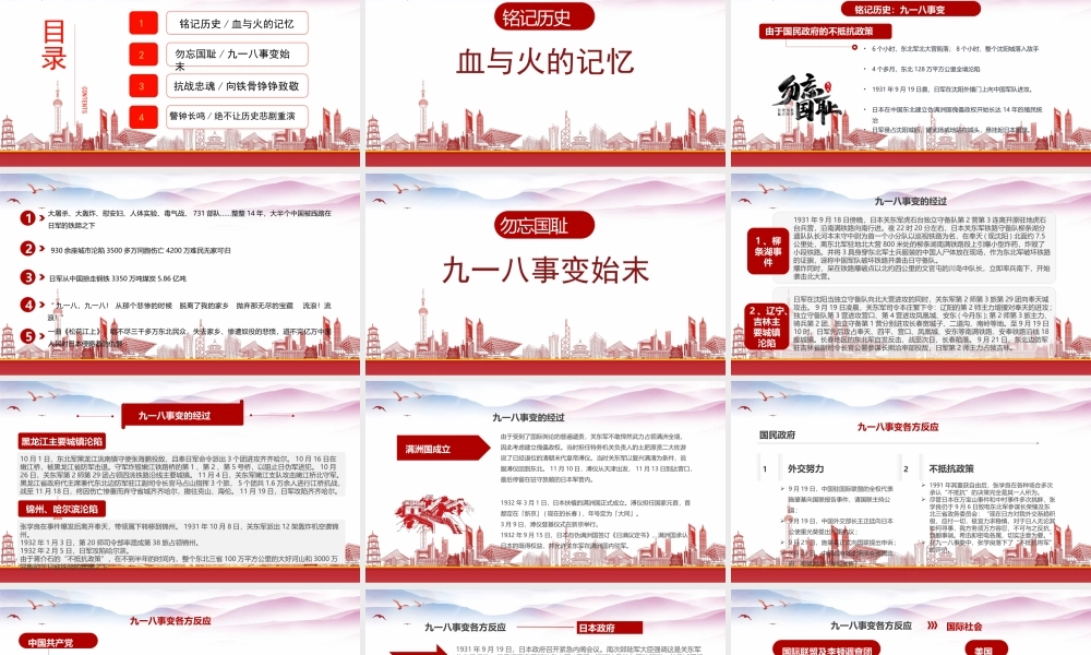 2022勿忘国耻日铭记918PPT九一八事变专题学习PPT课件（带内容）.pptx