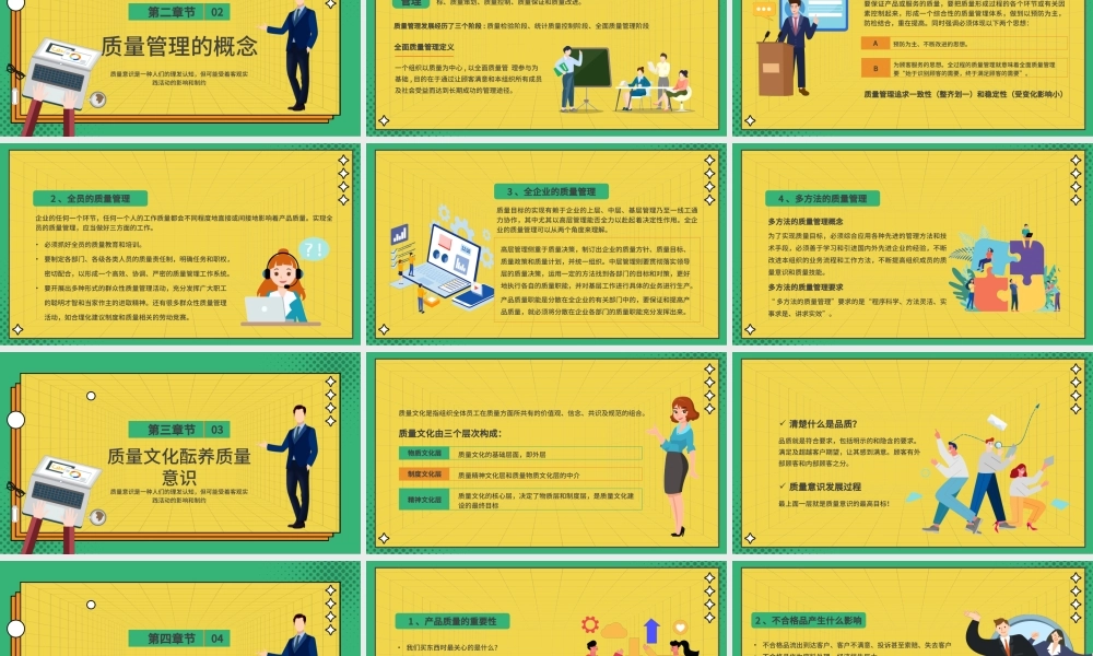 人物撞色简约孟菲斯员工质量意识培训PPT模板.pptx