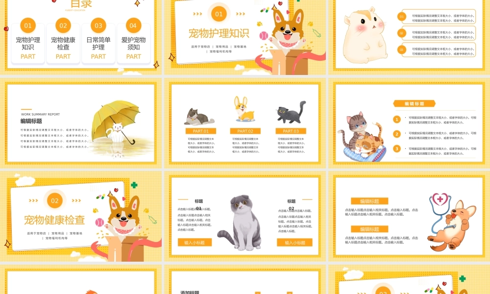 黄色卡通猫咪宠物健康管理PPT模板.pptx