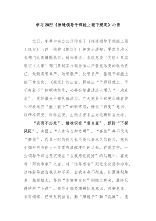 学习2022《推进领导干部能上能下规定》心得3篇.docx