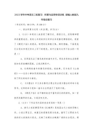 2023学年中考语文二轮复习：积累与运用专项训练部编人教版九年级总复习.docx