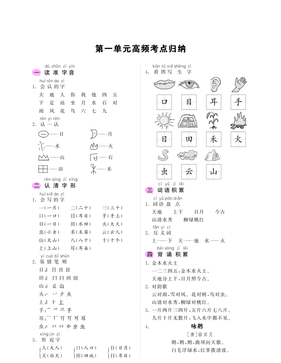 小学一年级上册语文考点归纳.pdf_第2页