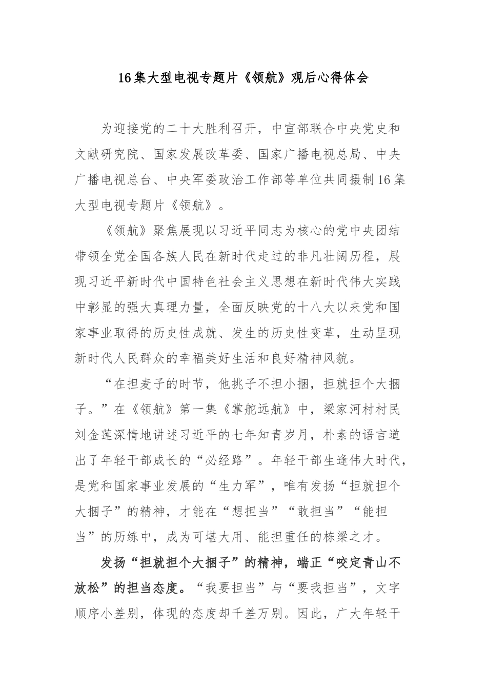 16集大型电视专题片《领航》观后心得体会3篇.docx_第1页