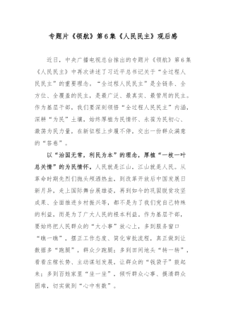 专题片《领航》第6集《人民民主》观后感.docx