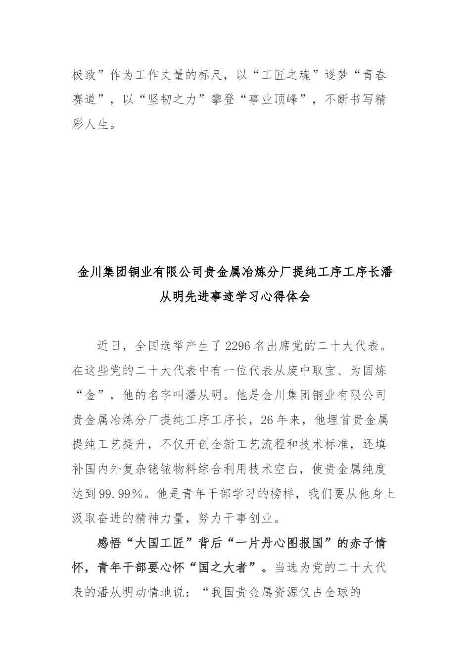 金川集团铜业有限公司贵金属冶炼分厂提纯工序工序长潘从明先进事迹学习心得体会2篇.docx_第3页