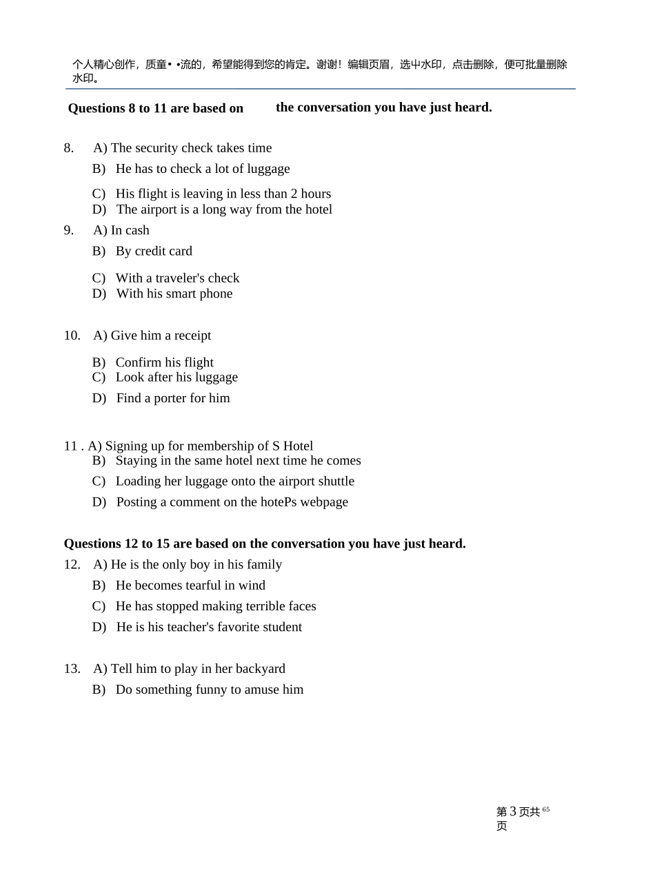 2019年6月份大学英语四级真题试卷及答案(全三套).docx_第3页