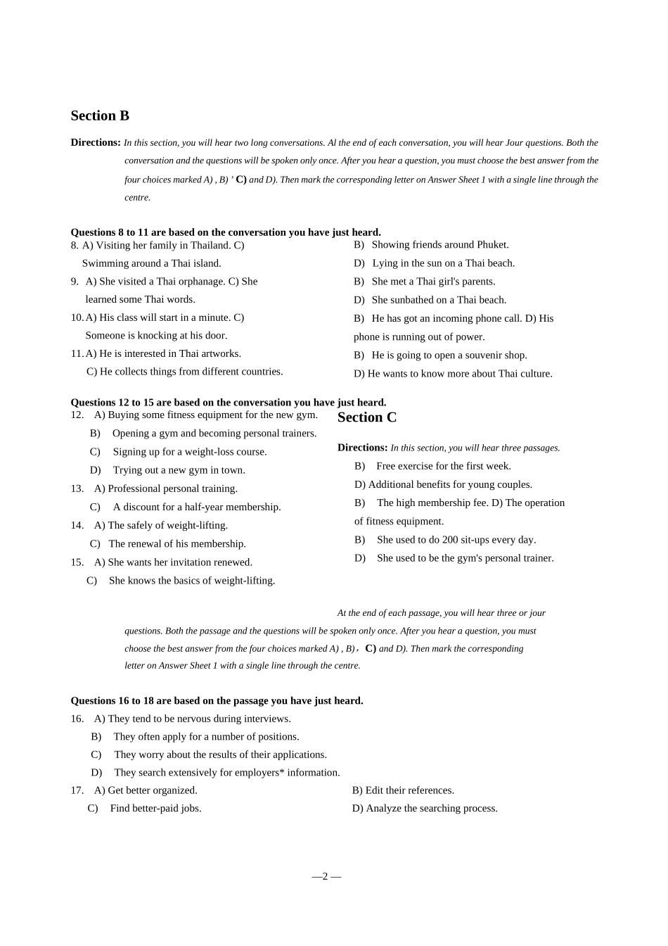 2018年6月份英语四级真题(第一套)试卷及答案解析.docx_第2页