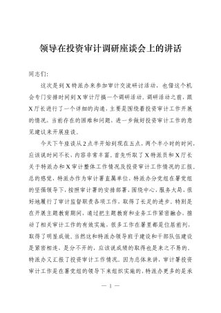 领导在投资审计调研座谈会上的讲话.doc
