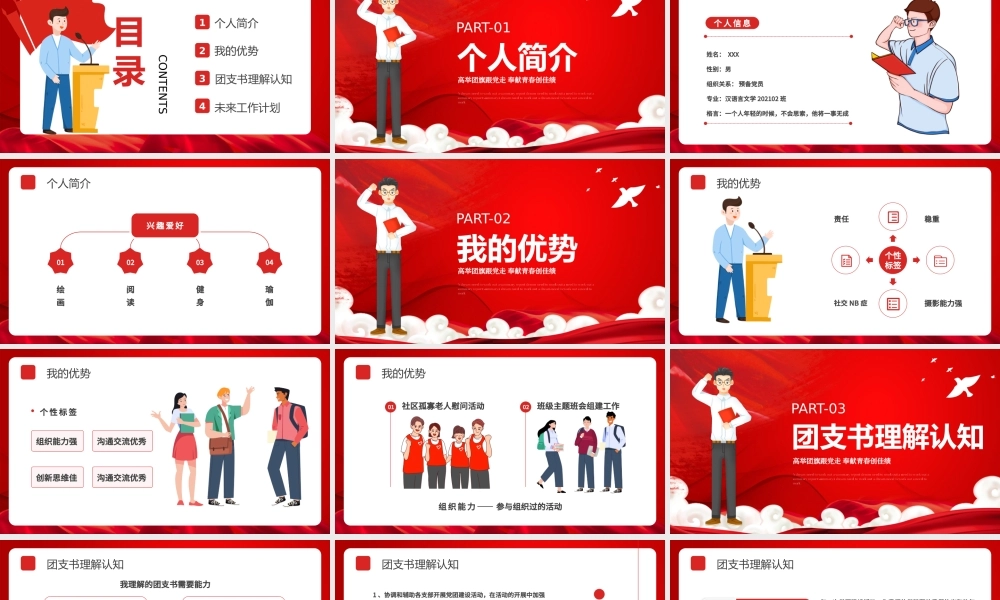 大学团部团支书竞选PPT高举团旗跟党走奉献青春创佳绩PPT课件（带内容）.pptx