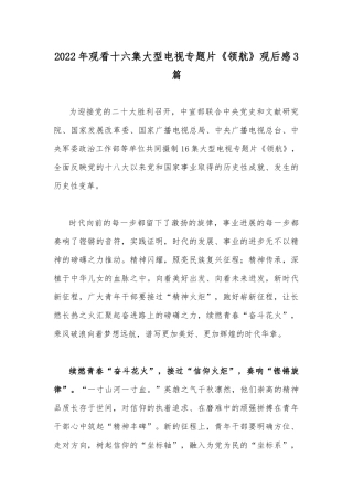 2022年观看十六集大型电视专题片《领航》观后感3篇.docx