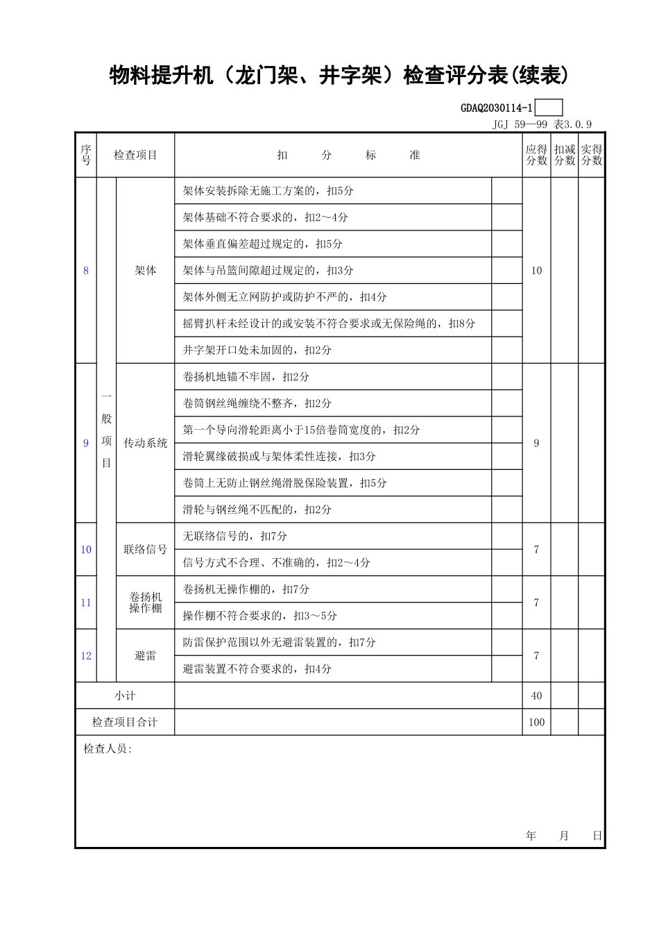 物料提升机（龙门架、井字架）检查评分表(含续表).xls_第2页