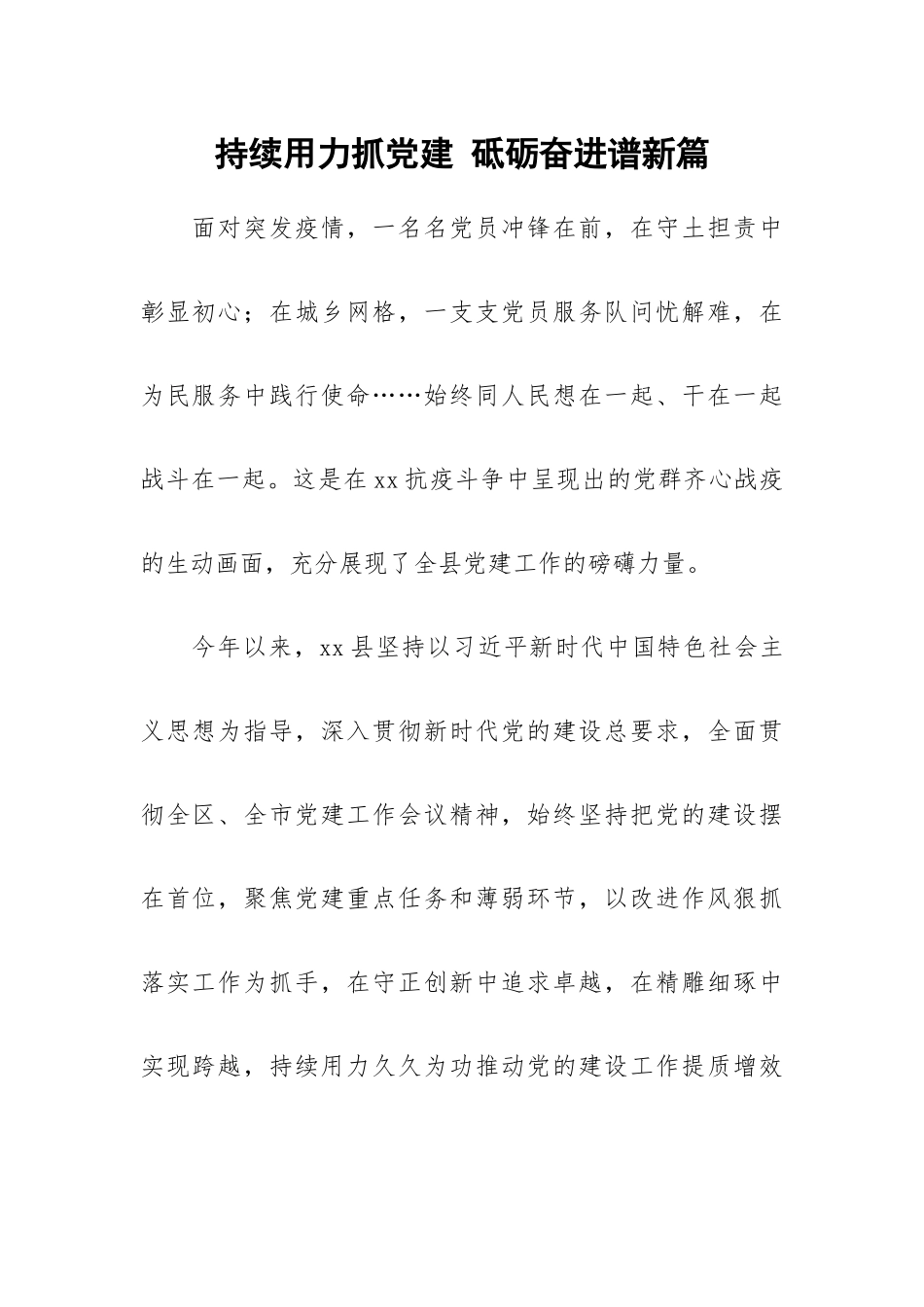 持续用力抓党建 砥砺奋进谱新篇.docx_第1页