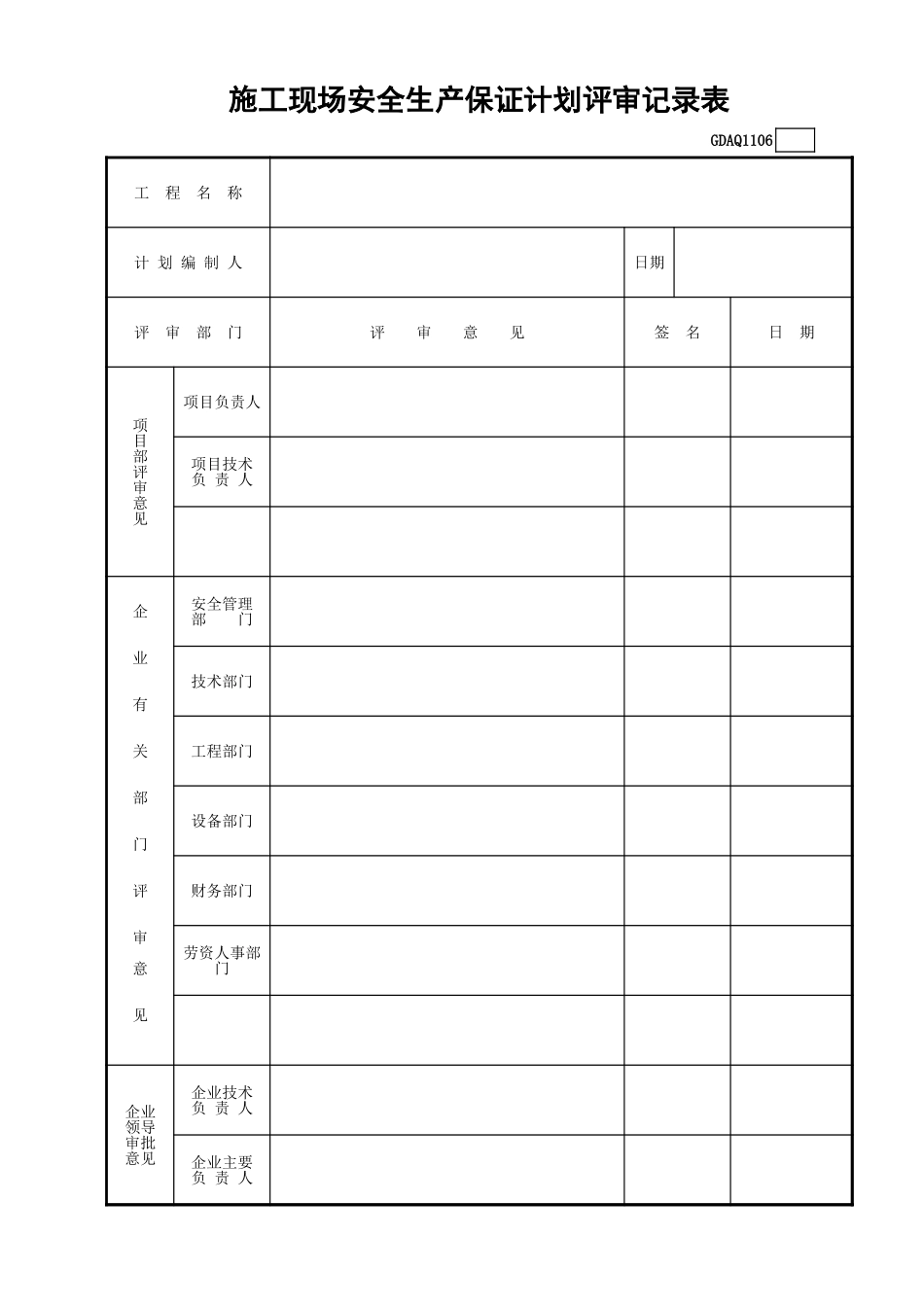 施工现场安全生产保证计划评审记录表.xls_第1页