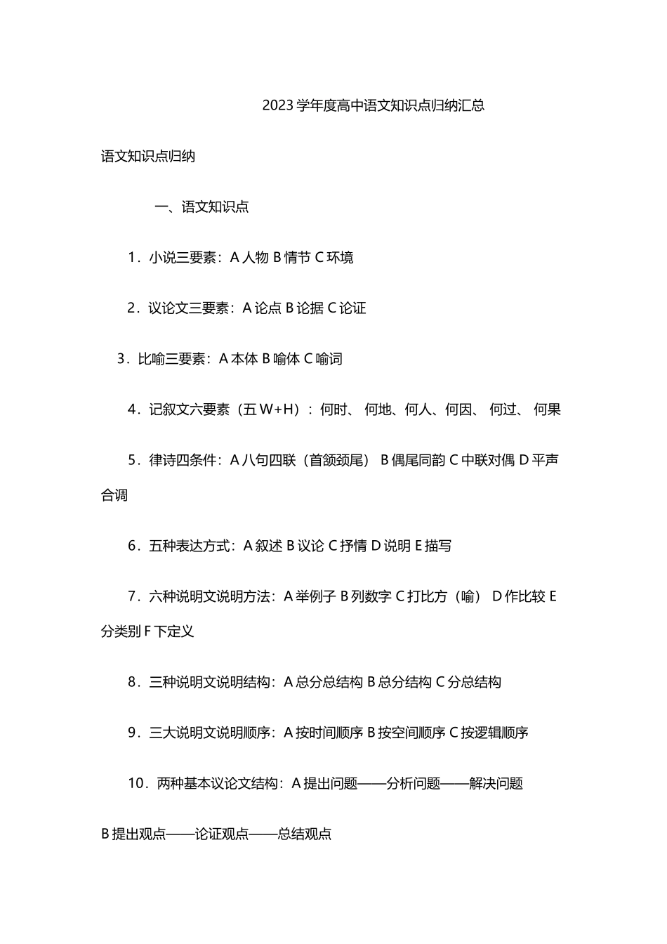2022-2023学年度高中语文知识点归纳汇总.docx_第1页