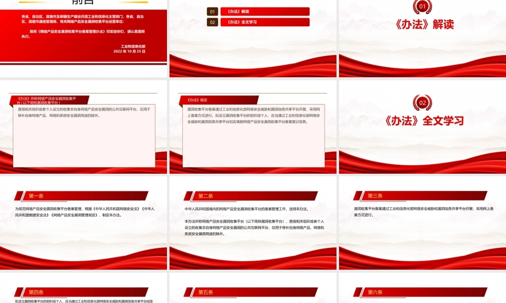 2022《网络产品安全漏洞收集平台备案管理办法》全文学习PPT课件（带内容）.pptx