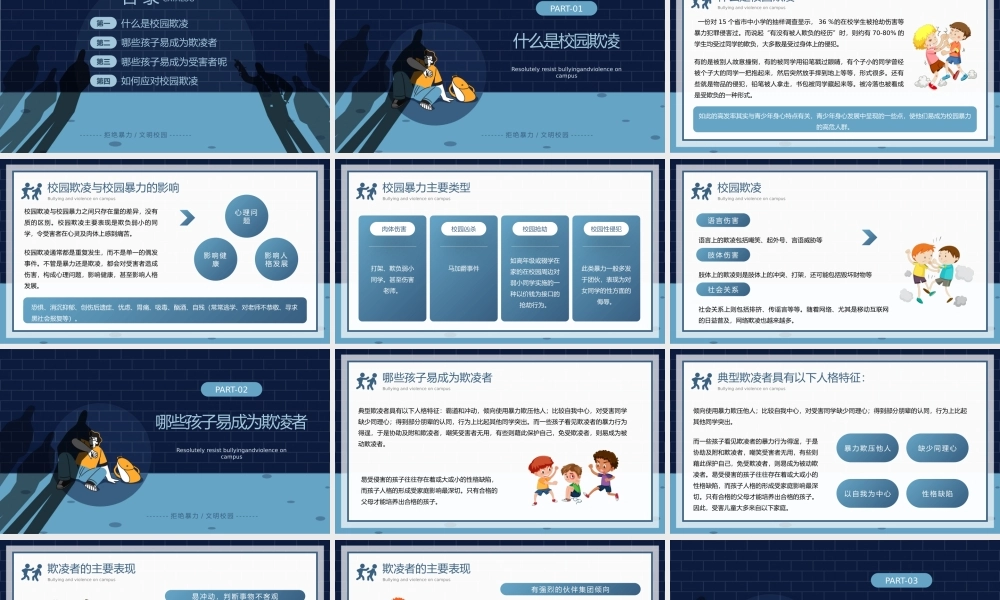 蓝色卡通风预防应对校园欺凌和校园暴力PPT模板.pptx