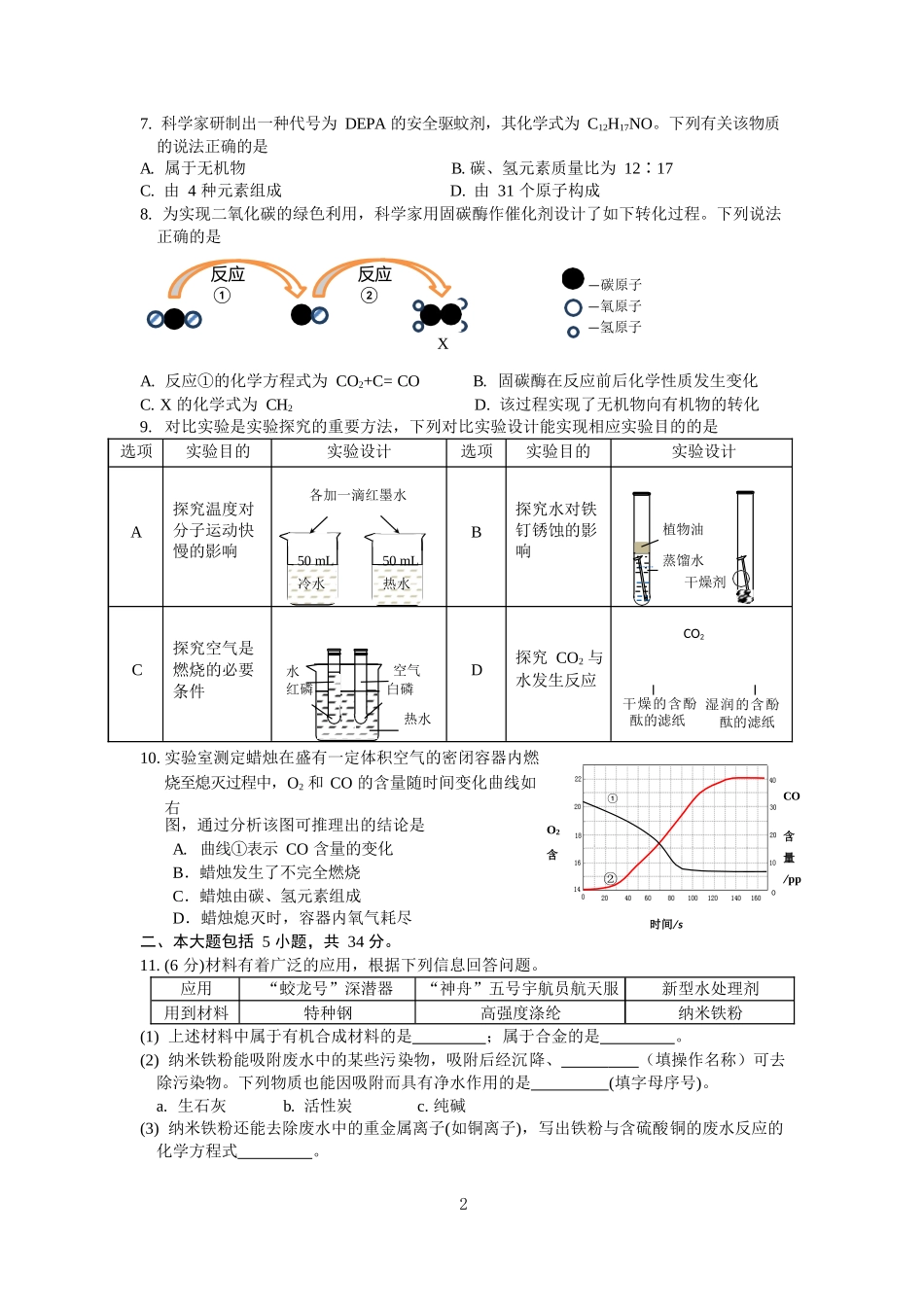 2018年安徽省初中学业水平考试化学试卷（PDF版含答案）.docx_第2页