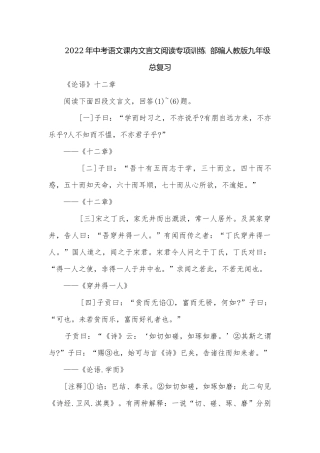 2022年中考语文课内文言文阅读专项训练部编人教版九年级总复习.docx