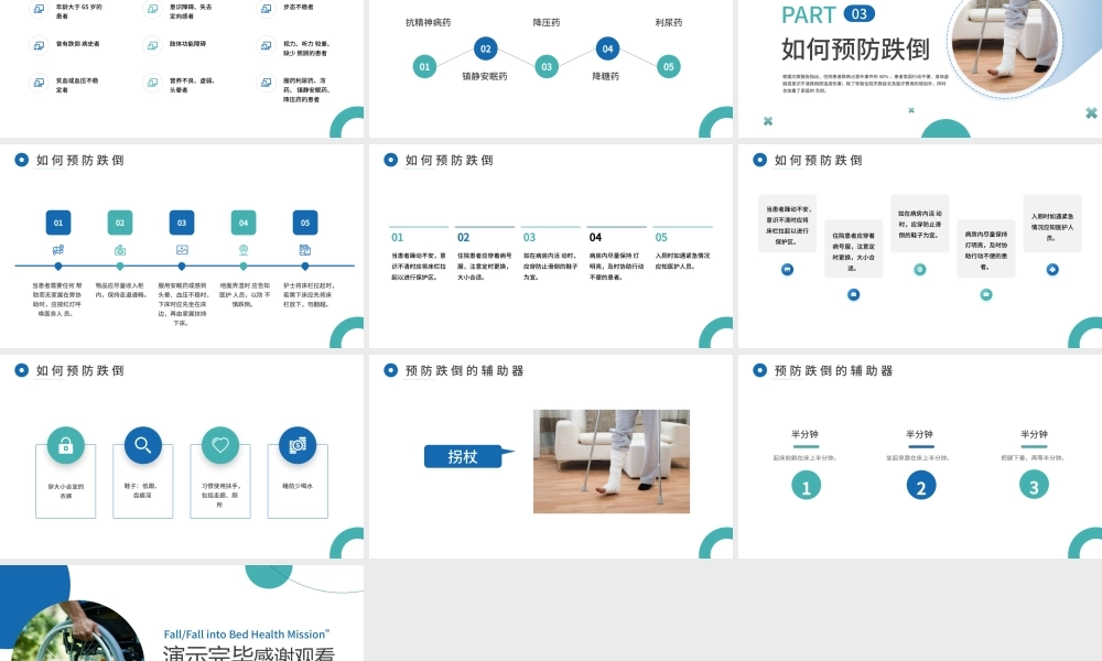 蓝色医疗护理跌倒坠床健康宣教PPT模板.pptx