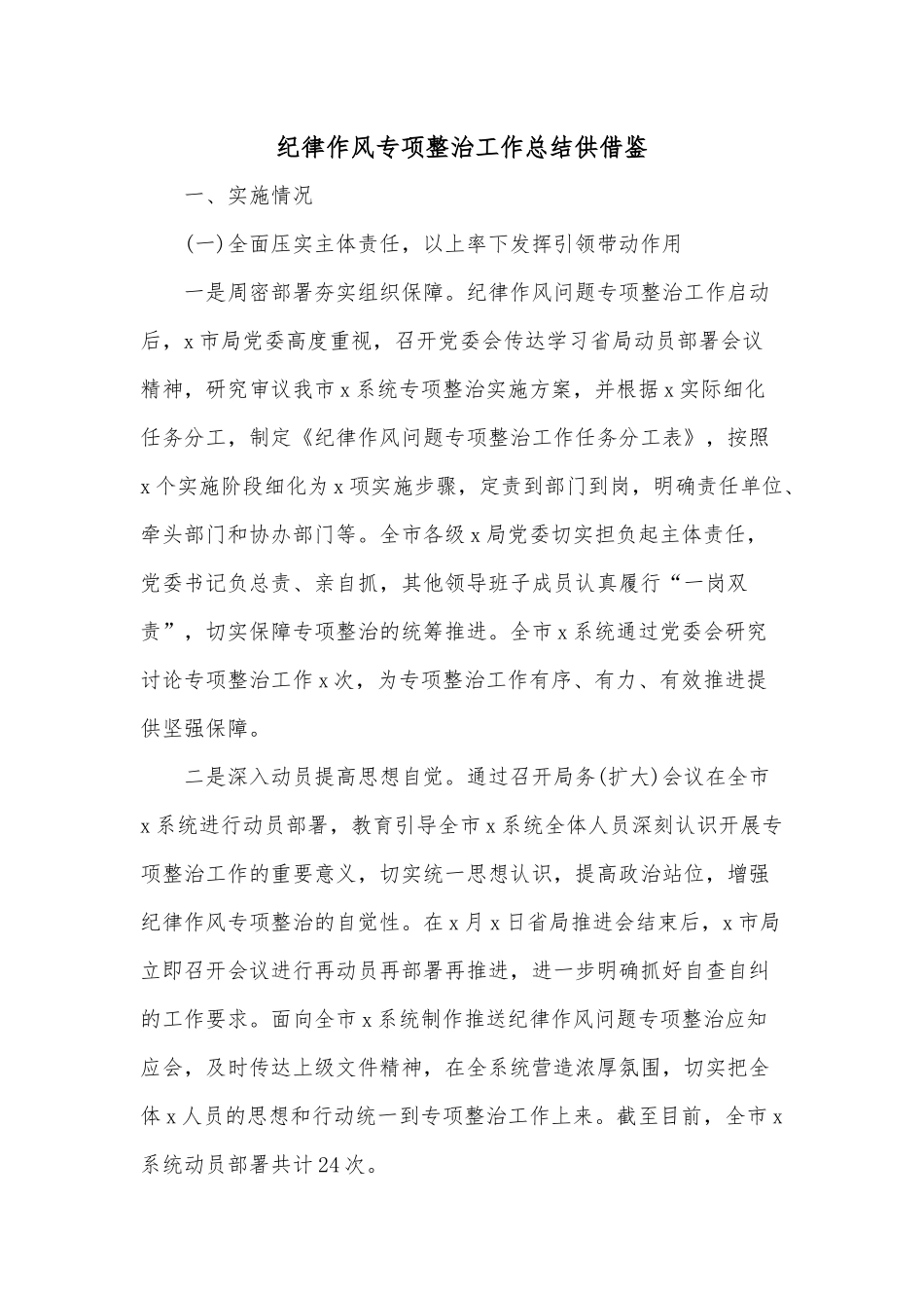 纪律作风专项整治工作总结供借鉴.docx_第1页