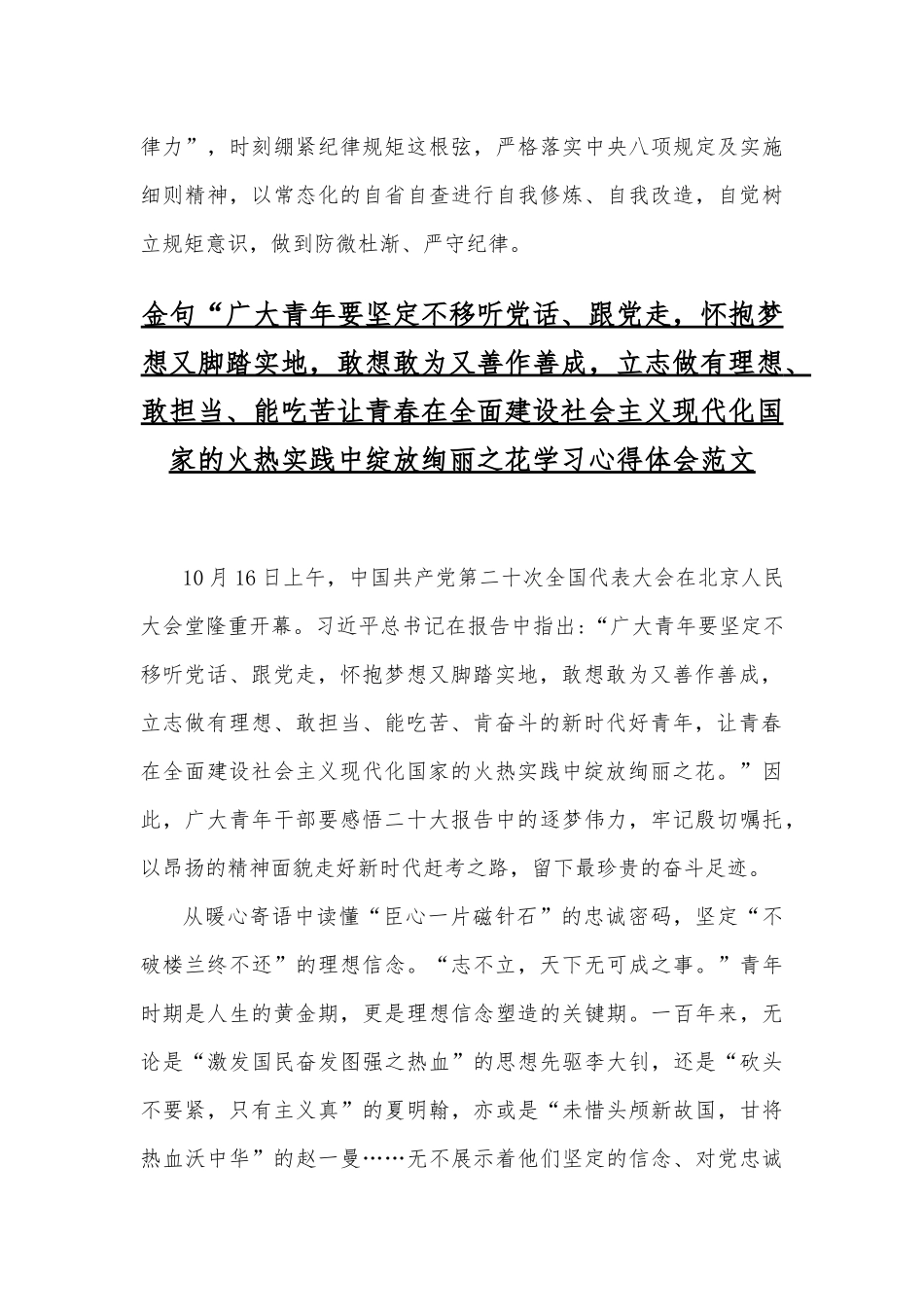 （2篇）全面学习金句“广大青年要坚定不移听党话、跟党走怀抱梦想又脚踏实地敢想敢为又善作善成立志做有理想、敢担当、能吃苦、肯奋斗的新时代好青年心得体会.docx_第3页