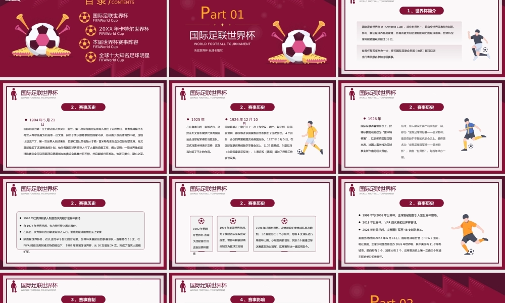 红金卡通风世界杯赛事知识介绍PPT模板.pptx
