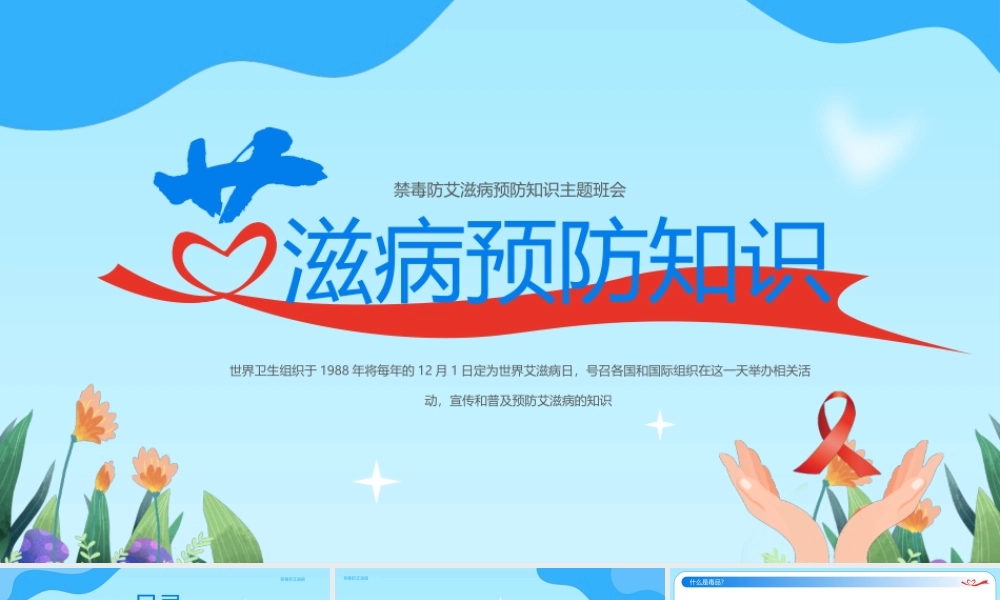 禁毒防艾滋病预防知识主题班会PPT艾滋病知识科普PPT课件（带内容）.pptx