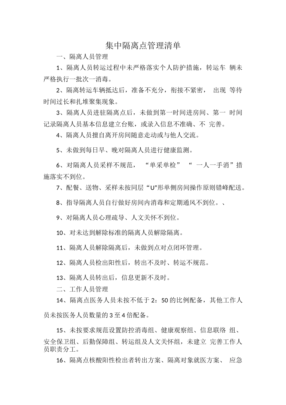 集中隔离点管理清单.docx_第1页