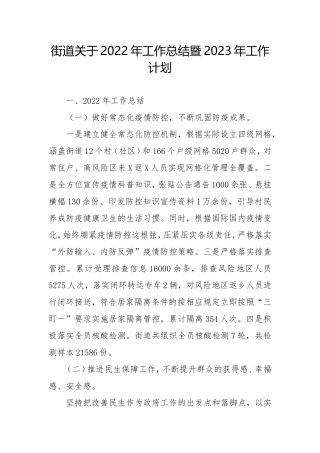 街道关于2022年工作总结暨2023年工作计划.doc